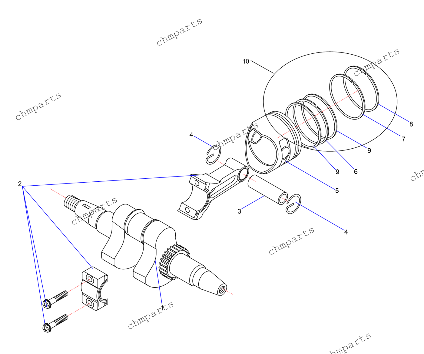 Вал коленчатый, поршень