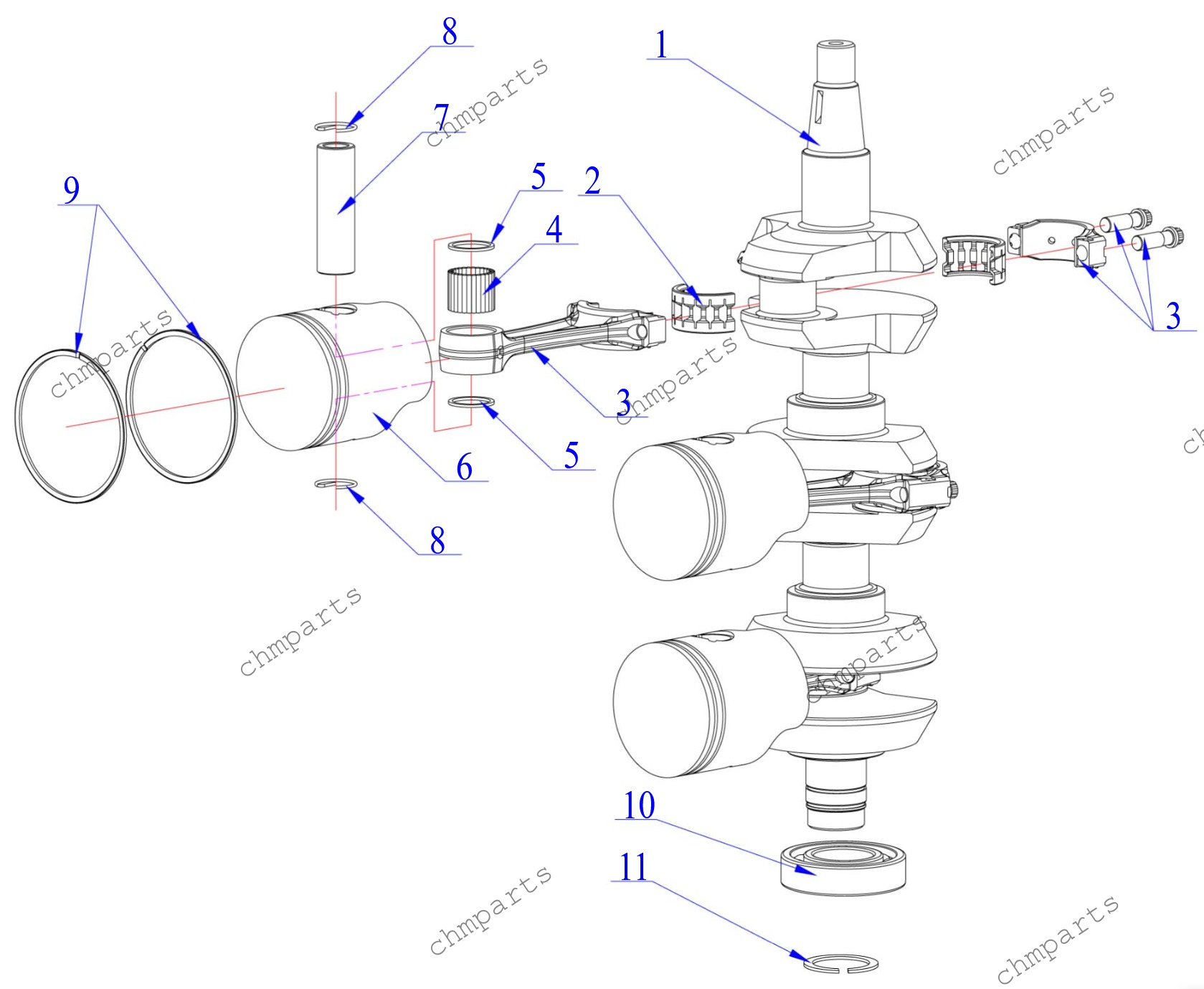 Вал коленчатый, поршни