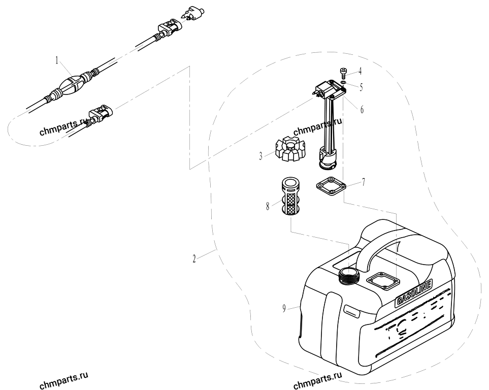 Бак топливный, шланг