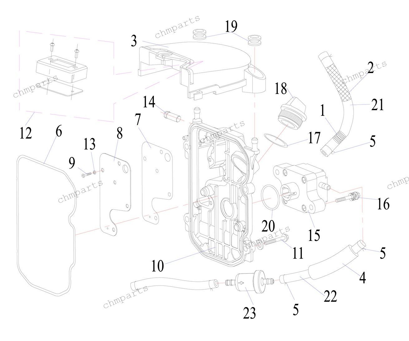 Крышка головки, насос, фильтр