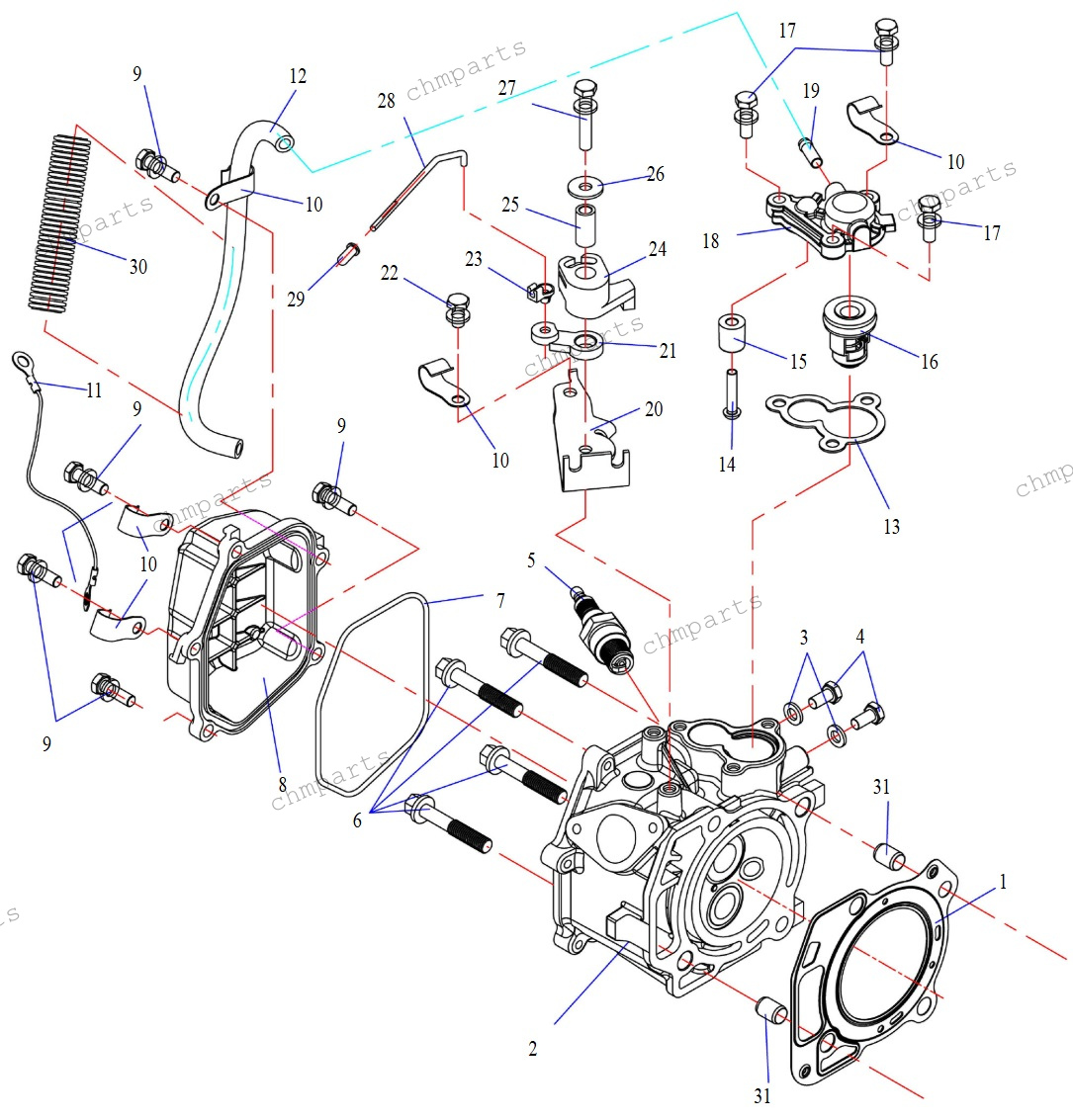 Головка цилиндра, свеча, термостат