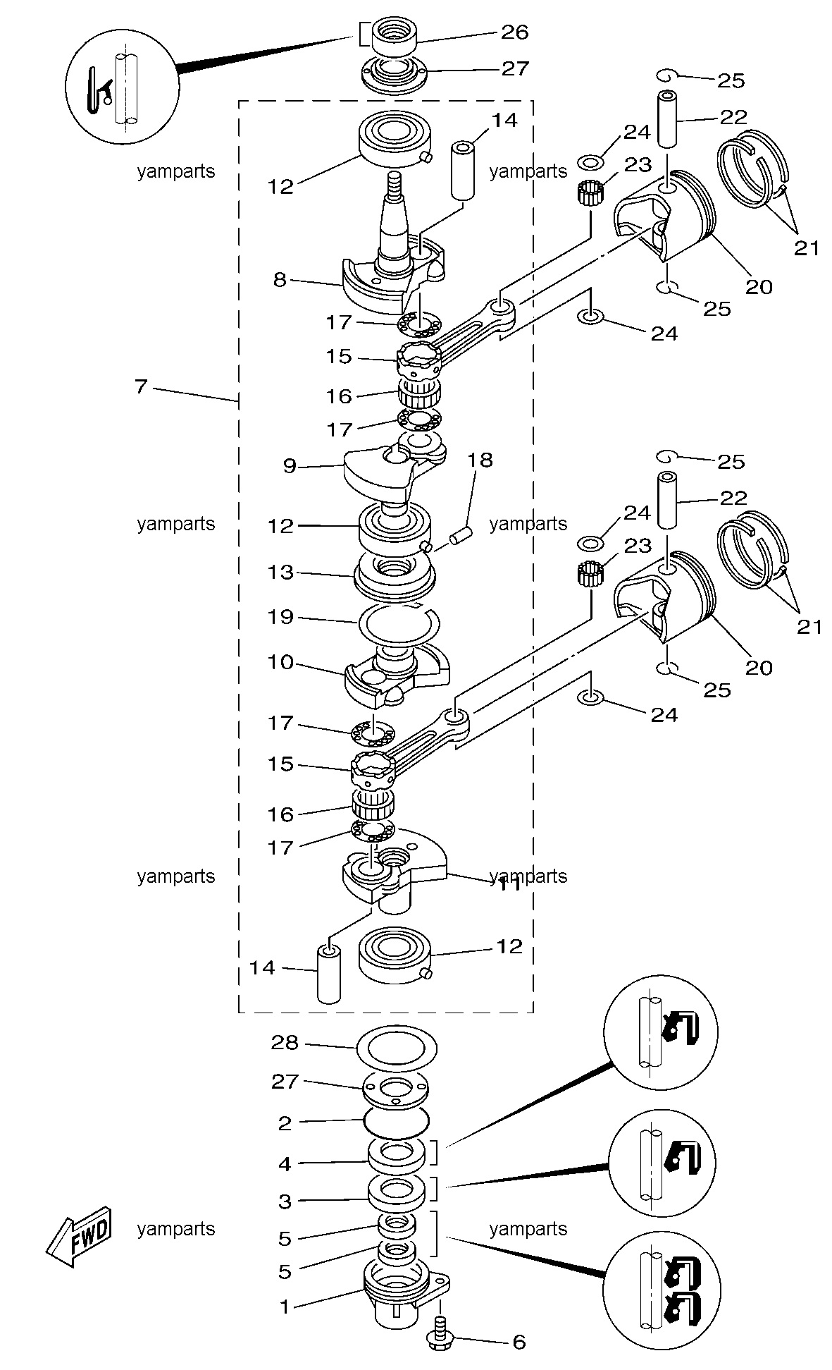 Вал коленчатый, поршни