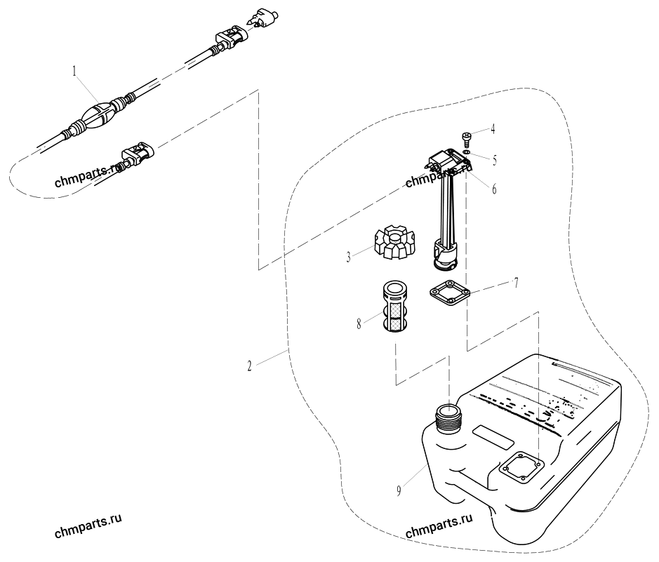 Бак топливный, шланг