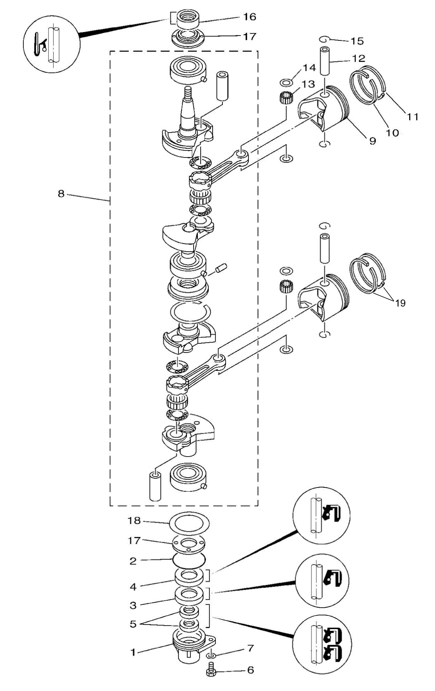 Вал коленчатый, поршни