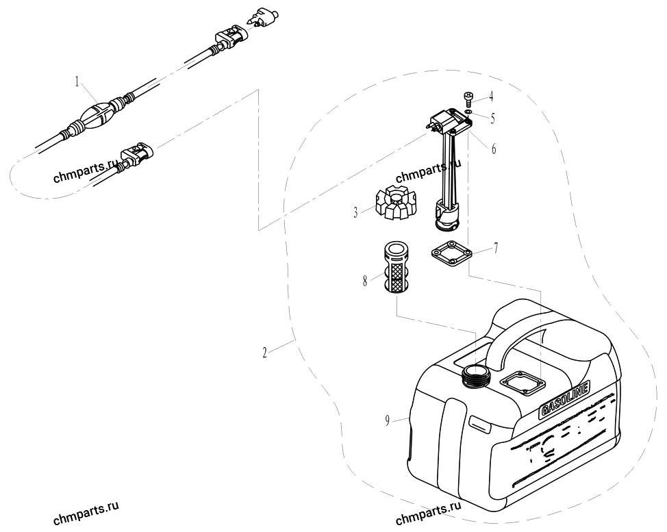 Бак топливный, шланг